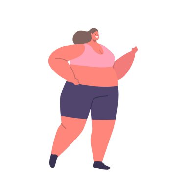 Vücut geliştiren, spor yapan, spor yapan, sağlığını kucaklayan, klişeleri kıran ve vücut ölçülerine bakılmaksızın egzersiz yaparak kendini güçlendiren şişman bir kadın. Çizgi film İnsanları Vektör İllüstrasyonu