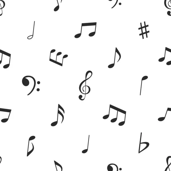 Безшовний Візерунок Музичними Нотатками Басовими Або Пробковими Знаками Білому Тлі — стоковий вектор