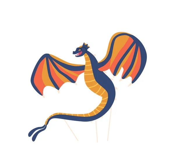 Дракон Змей Изолирован Белом Фоне Мифическое Существо Крыльями Яркой Красочной — стоковый вектор
