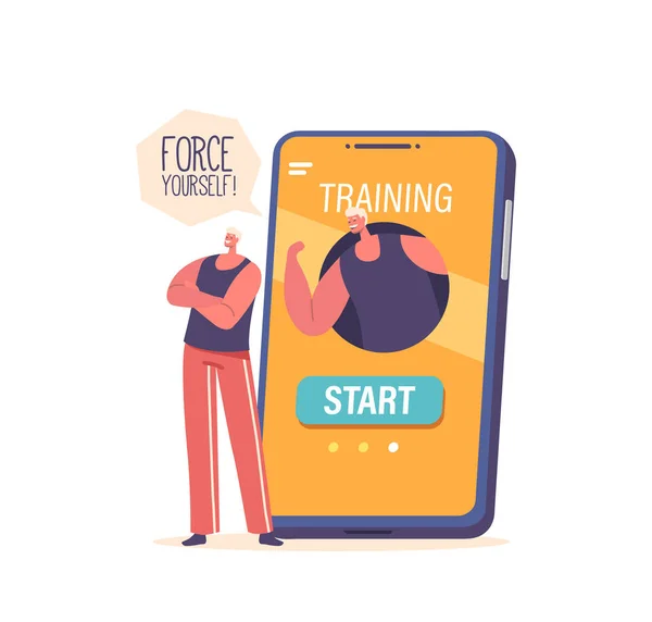 Man Memanfaatkan Aplikasi Pelatihan Olahraga Untuk Motivasi Menerima Bimbingan Pribadi - Stok Vektor