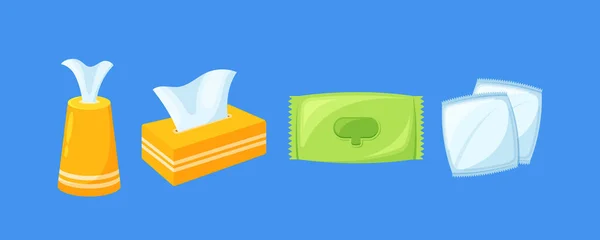 衛生用紙製品には 清潔と衛生を維持するために個人および家庭用に設計されたティッシュ 衛生パッド ナプキンが含まれます 孤立した漫画要素 ベクトルイラスト アイコン — ストックベクタ