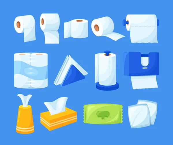 Set Articoli Essenziali Igiene Personale Carta Igienica Asciugamani Tovaglioli Assorbenti — Vettoriale Stock