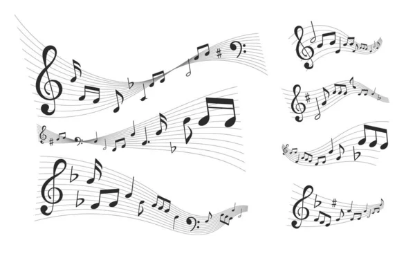 Wellen Von Musiknoten Rhythmische Kaskaden Harmonischer Klänge Ineinander Verschlungene Melodien — Stockvektor