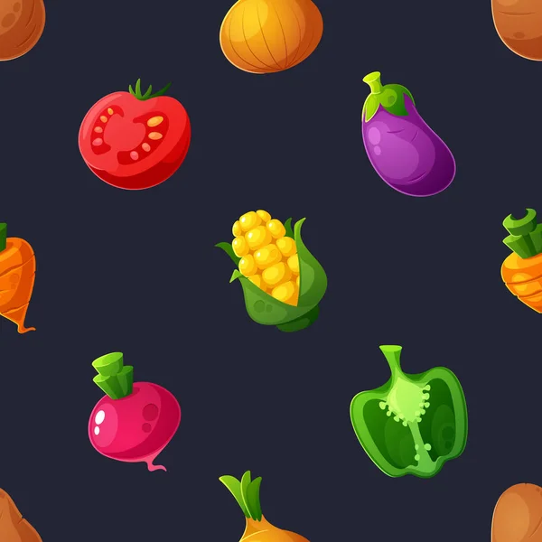 Patrón Sin Costura Con Verduras Como Zanahoria Tomate Pimiento Berenjena — Archivo Imágenes Vectoriales