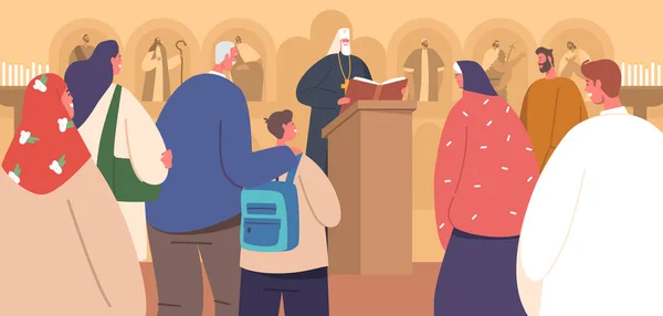Karakters Liturgie Orthodoxe Kerk Tijdens Traditionele Heilige Dienst Het Ritueel — Stockvector