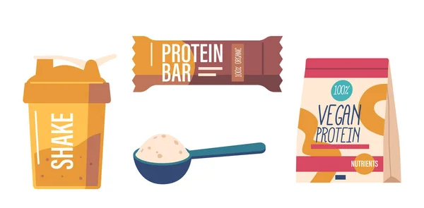 Nutrizione Sportiva Vegan Protein Spoon Powder Shake Bar Supplements Concentra — Vettoriale Stock