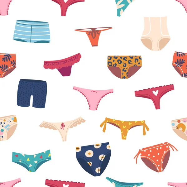 Playful Seamless Pattern Featuring Various Women Panties Creating Fun Stylish — Stock Vector