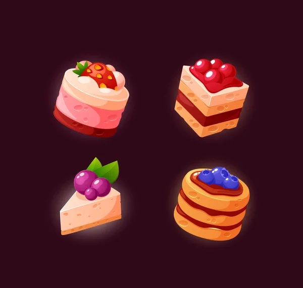 Kolorowe Ikony Gry Cupcake Wyposażony Różne Smaki Dekoracje Słodkie Słodycze — Wektor stockowy