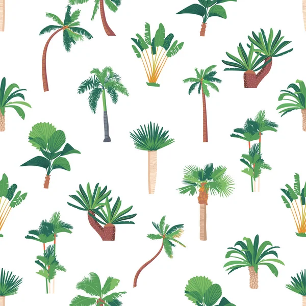 Vibrant Seamless Pattern Featuring Palm Trees Creating Tropical Relaxing Atmosphere — Stockový vektor