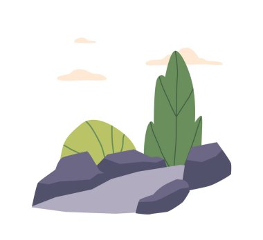 Picturesque Landscape Adorned With Majestic Rocks And Lush Trees, Creating A Serene And Natural Environment That Invites Tranquility And Appreciation Of Natures Beauty. Cartoon Vector Illustration clipart