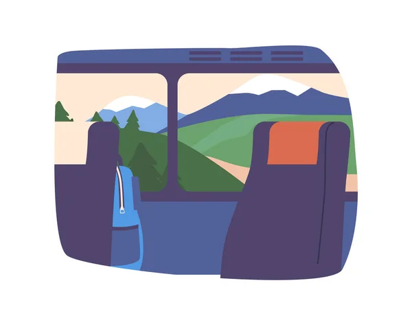 Scenic Bus Window Biedt Adembenemende Uitzichten Van Landschappen Showcasing Natures — Stockvector