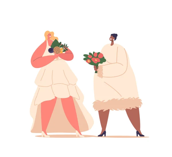 Персонажи Size Невесты Одетые Плавки Излучающие Уверенность Элегантность Особый День — стоковый вектор