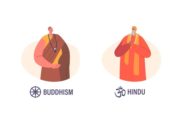 Bouddhisme Ministres Religieux Hindous Personnages Dévoués Qui Fournissent Des Conseils — Image vectorielle