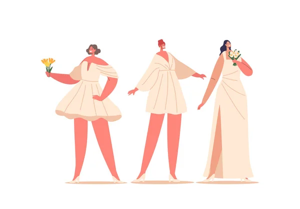 Mariées Élégantes Mode Les Personnages Féminins Portent Des Robes Exquises — Image vectorielle