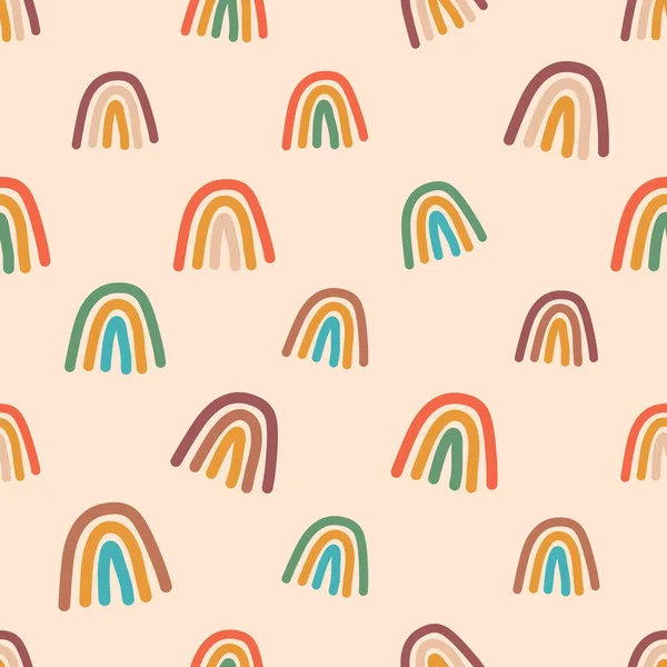 Delightful Seamless Pattern Showcasing Adorable Rainbows Various Colors Creating Whimsical — Stock Vector