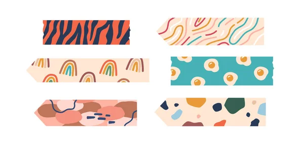 Vibrant Decorative Tape Set Variety Colors Patterns Tiger Skin Rainbow — Stock Vector