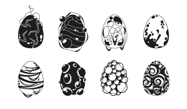 Black White Game Icons Featuring Variety Fantastical Eggs Perfect Fun — Stock Vector