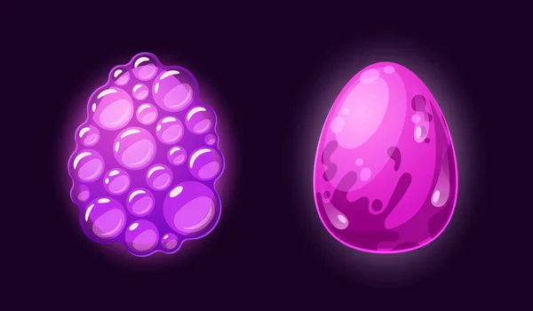 Cartoon Fantasy Eggs Dragon Mysterious Bubbles Purple Shell Dinosaurus Plaz — Stockový vektor