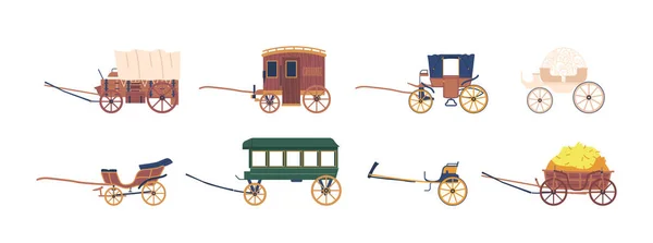 Wagony Eleganckie Pojazdy Ciągnięte Przez Konie Używane Transportu Osób Przeszłości — Wektor stockowy