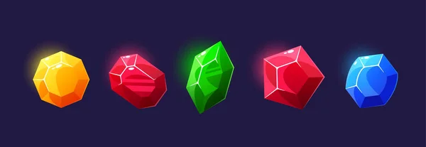 Guldmagiska Kristaller Glas Eller Pärlemstenar Färgglada Skimrande Facetterad Gul Röd — Stock vektor