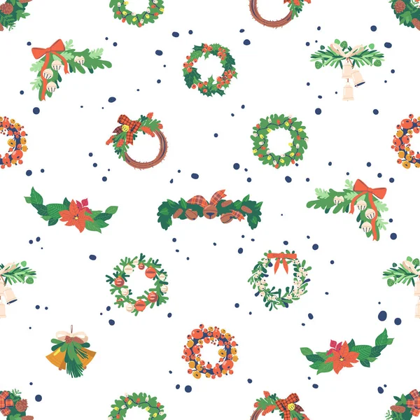 Festliche Nahtlose Muster Mit Weihnachtsbaumkränzen Und Girlanden Perfekt Für Das — Stockvektor