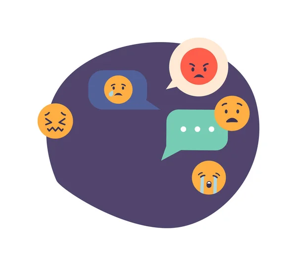 Negativa Emoji Speech Bubbles Uttrycka Känslor Sorg Ilska Eller Besvikelse — Stock vektor