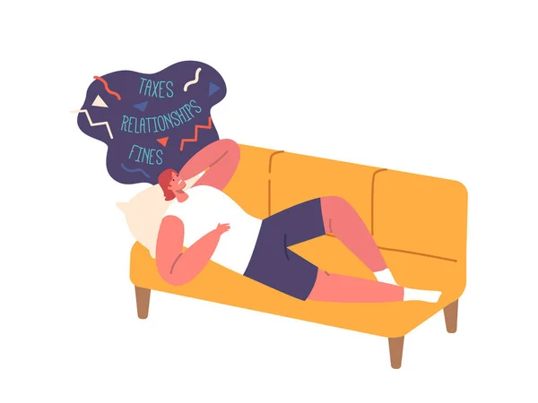Femme Contemplative Allongée Sur Canapé Interroge Ses Problèmes Profondément Dans — Image vectorielle