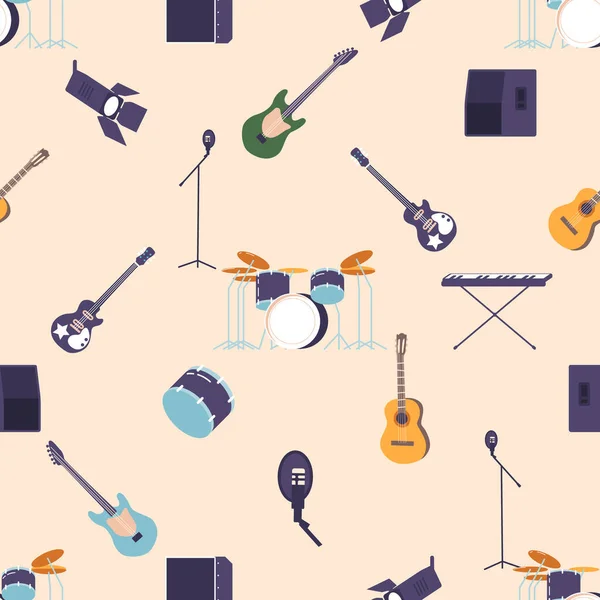 Patrón Sin Costura Con Elementos Música Rock Como Guitarras Micrófonos — Archivo Imágenes Vectoriales