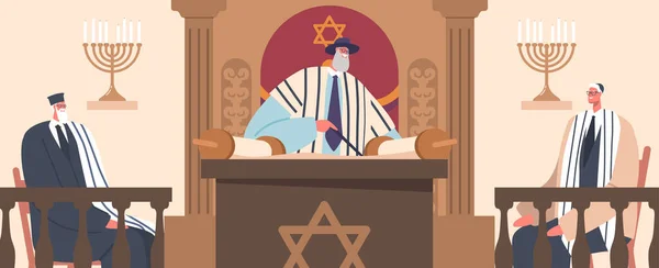Heilige Anbetung Einer Synagoge Der Gebetsbuchstaben Rezitiert Tora Gelesen Wird — Stockvektor