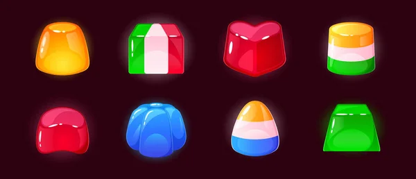Delicioso Mastigável Cartoon Jelly Sweets Gui Colorido Ícones Jogos Explosão —  Vetores de Stock