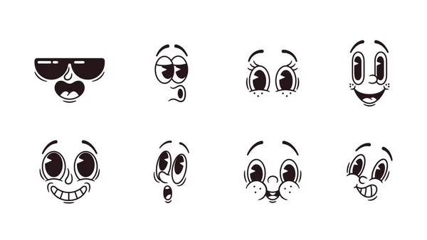 Retro Cartoon Emoji Set Nostalgic Collection Vintage Inspirowane Emoticons Fajne — Wektor stockowy