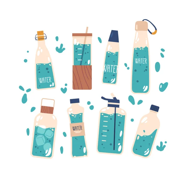 Conjunto Múltiples Botellas Agua Varios Tamaños Perfecto Para Mantenerse Hidratado — Vector de stock