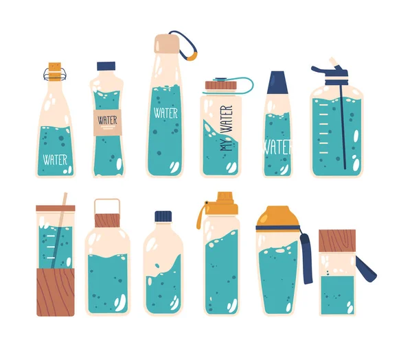 Conjunto Botellas Agua Opción Conveniente Respetuosa Del Medio Ambiente Para — Vector de stock