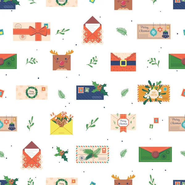 Festliche Nahtlose Muster Mit Charmanten Weihnachts Umschläge Mit Aufwändigen Designs — Stockvektor