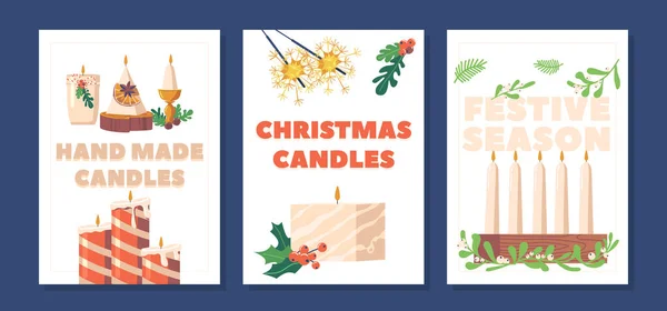 Banners Festivos Adornados Con Encantadoras Velas Navidad Hechas Mano Agregando — Archivo Imágenes Vectoriales