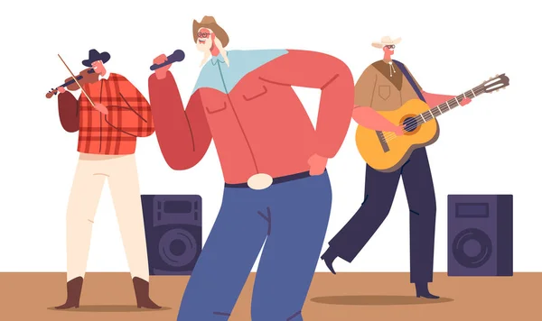 Sahnedeki Country Müzisyenleri Ham Duygu Otantiklik Amerikan Müziğinin Kalbini Dinleyen — Stok Vektör