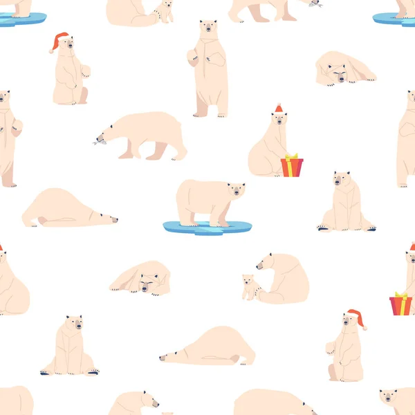 Polar Bear Seamless Pattern Adorable Wild Animal Motifs Arranged Continuous — Stock Vector