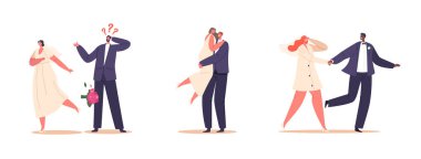 Düğün Çiftleri, Gelin ve Damat Karakterleri, Evlilik 'e katılan, Aşklarını kutlayan, Hayattaki Paylaşılan Yolculuklarının başlangıcını simgeleyen eşlerdir. Çizgi film İnsanları Vektör İllüstrasyonu