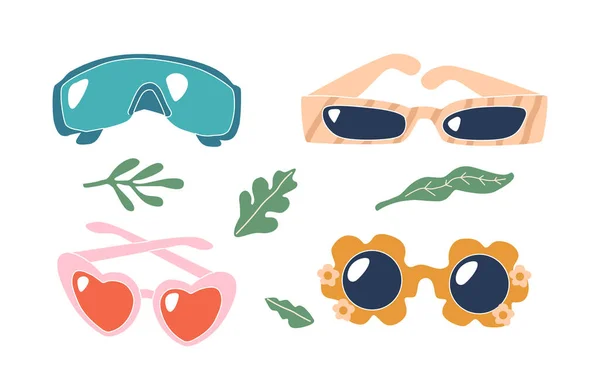 Set Sunglasses Featuring Heart Flower Stylish Frames Polarized Lenses Ultimate — Stockový vektor