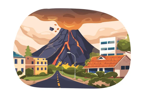 Volkanik Patlamayla Yalıtılmış Elementler Şehri Büyük Bir Felakete Sürükledi Kül — Stok Vektör