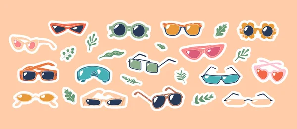 Set Stickers Stylish Sunglasses Featuring Sleek Frames Protective Lenses Perfect — Stock Vector