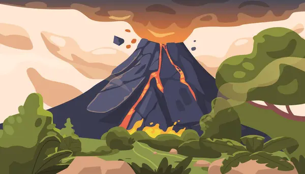 Volcanic Eruption Violent Geological Event Molten Rock Ash Gases Forcefully — Stock Vector