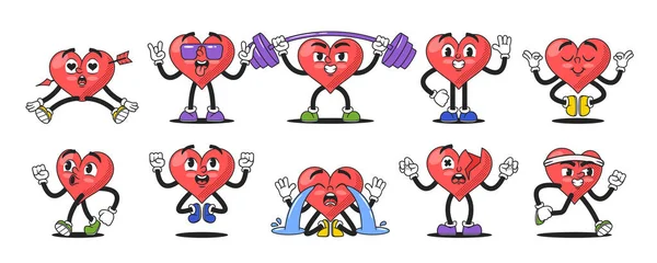 Skurrile Cartoon Herzfiguren Von Denen Jede Einzigartig Ausdrucksstark Und Bezaubernd — Stockvektor