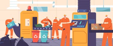 Çöp İşçi Karakterleri Çöp İşleme, Toplama, Toplama, Geri Dönüşüm veya Atık Malzemeleri En aza indirmek ve Kaynak Korumayı Desteklemek. Çizgi film İnsanları Vektör İllüstrasyonu