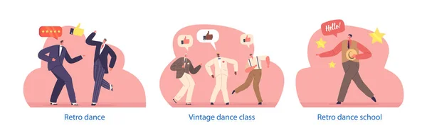 Retro Men Izole Edilmiş Elementler Dans Şovları Geçmişteki Eras Tan — Stok Vektör