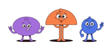 Çizgi film Geometrik Şekil Karakterleri. Oval, Çember ve Çember, Eğitimsel Malzemeler İçin Komik Kişiler. Beyaz arka planda izole edilmiş anaokulu öğrencileri için Geometri dersi verirdi. Vektör İllüstrasyonu