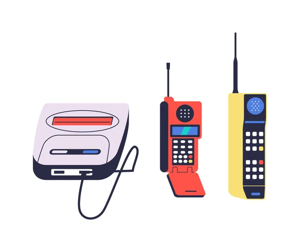 Telefones Retro Dispositivos Eletrônicos Evocar Nostalgia Com Seus Projetos Clássicos —  Vetores de Stock