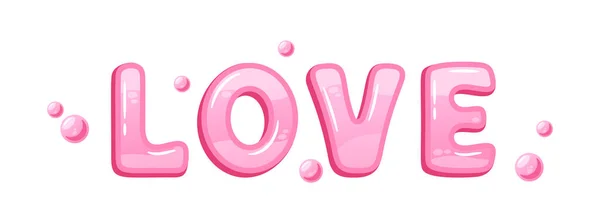 Word Love Bubble Gum Style Bursts Sweet Playful Pink Exuding — Stock vektor