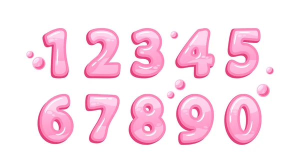 Bubbla Tuggummi Siffror Färgglada Rosa Glossy Chewy Siffror Som Lägger — Stock vektor