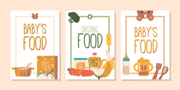 Bandiere Con Delizie Organiche Nutrienti Più Piccoli Gamma Salutari Gustosi — Vettoriale Stock